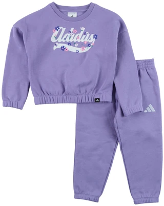 Thumbnail 1: Adidas Little Girl's Floral Logo Crewneck Jogger Set  