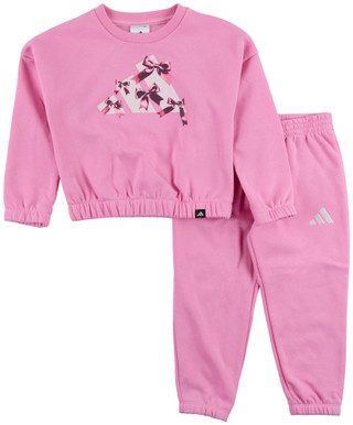 Thumbnail 1: Adidas Little Girl's Bow Logo Crewneck Jogger Set  