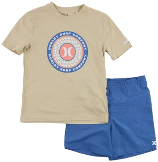 Thumbnail 1: Hurley Big Boy's 2 Pc Short Sleeve Sunset Glow Shirt Shorts Set 