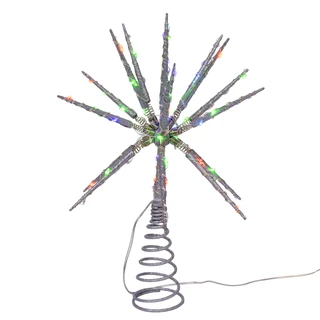 Thumbnail 7: Kurt Adler 12 " RGB LED Silver Glitter Starburst Tree Topper 