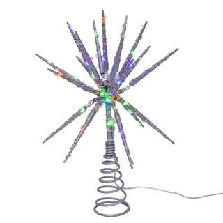 Thumbnail 9: Kurt Adler 12 " RGB LED Silver Glitter Starburst Tree Topper 