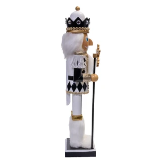 Thumbnail 2: Kurt Adler Black, White & Gold 15" Nutcracker With Gold Glitter Staff 