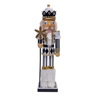 Thumbnail 1: Kurt Adler Black, White & Gold 15" Nutcracker With Gold Glitter Staff 