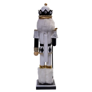 Thumbnail 5: Kurt Adler Black, White & Gold 15" Nutcracker With Gold Glitter Staff 