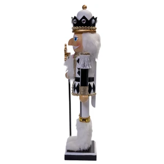 Thumbnail 6: Kurt Adler Black, White & Gold 15" Nutcracker With Gold Glitter Staff 