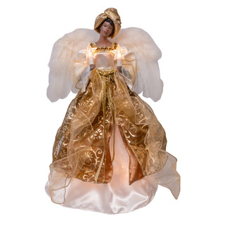 Thumbnail 1: Kurt Adler 16" 10L Ivory & Gold African American Angel Tree Topper 
