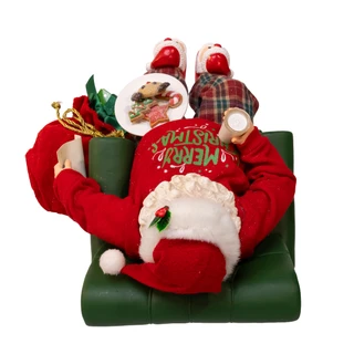 Thumbnail 3: Kurt Adler 8 in. Fabriché Mistletoe Sleeping Santa Table Piece 
