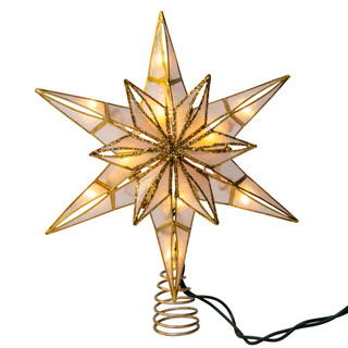 Thumbnail 1: Kurt Adler 10.5" 10L 6-Point Gold Glittered Capiz Star Tree Topper 
