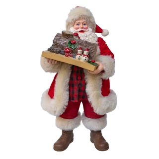 Thumbnail 1: Kurt Adler Kurt Adler 10.5 in. Fabriché Santa Holding Yule Log Cake 