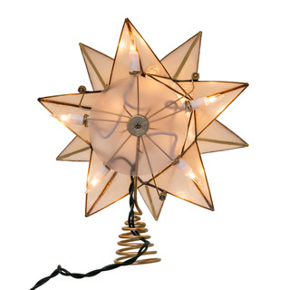 Thumbnail 2: Kurt Adler UL 10L 15-Point Capiz Sputnik Star Gold Trim Tree Topper 
