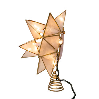 Thumbnail 3: Kurt Adler UL 10L 15-Point Capiz Sputnik Star Gold Trim Tree Topper 
