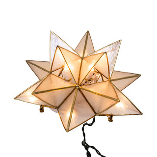 Thumbnail 4: Kurt Adler UL 10L 15-Point Capiz Sputnik Star Gold Trim Tree Topper 
