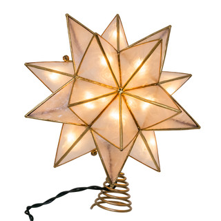 Thumbnail 1: Kurt Adler UL 10L 15-Point Capiz Sputnik Star Gold Trim Tree Topper 