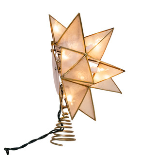 Thumbnail 8: Kurt Adler UL 10L 15-Point Capiz Sputnik Star Gold Trim Tree Topper 