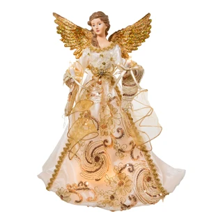 Thumbnail 1: Kurt Adler Kurt Adler 16” Ivory & Gold Angel Tree Topper 