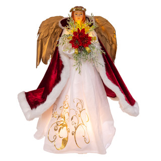 Thumbnail 1: Kurt Adler  16" UL 10-Light Ruby Pomegranate Angel Tree Topper 