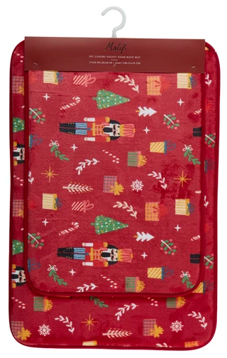 Thumbnail 1: Motif  2 Pc Luxury Velvet Foam Christmas Nutcracker Bath Mat  