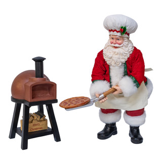 Thumbnail 1: Kurt Adler 10.5 in.  Fabriché Baking Pizza Chef Santa, 2-Piece Set 