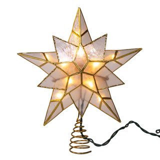 Thumbnail 1: Kurt Adler  9.84 in. 10L 5-Point Gold Glittered Capiz Star Tree Topper 