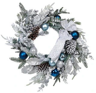 Thumbnail 1: Supreme Silk 26 In Ball Berry Pine Christmas Wreath w/ Ribbon  