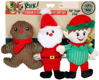 Thumbnail 1: European Home Designs  3 Pk Christmas Squeaky & Cuddle Dog Toys Set 