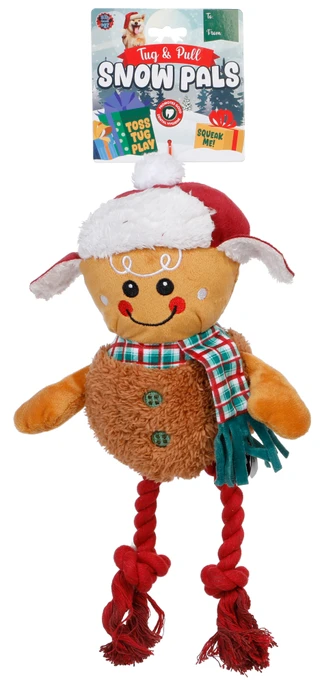 Thumbnail 1: Bow Wow Pet Christmas Tug & Pull Gingerbread Dog Squeak Toy 