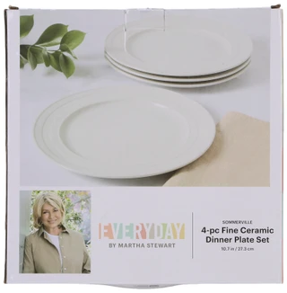 Thumbnail 2: Everyday by Martha Stewart 4 Pk Sommerville Fine Ceramic Dinner Plate Set  