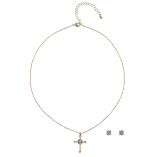 Thumbnail 2: Juilliet Gold Plated Cross Necklace and Earrings 2 Pc Set 
