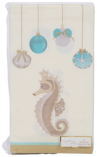 Thumbnail 1: Sugar Plum Party 32 Pk 3-Ply Coastal Christmas Seahorse Napkins  