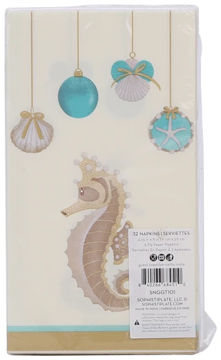 Thumbnail 2: Sugar Plum Party 32 Pk 3-Ply Coastal Christmas Seahorse Napkins  
