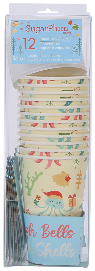 Thumbnail 1: Sugar Plum Party 12 Pk 16 oz Christmas Paper Hot Cups W/ Lids and Sleeves  