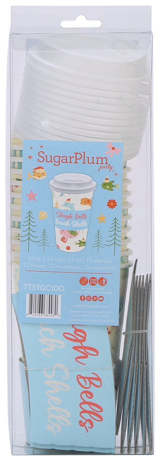 Thumbnail 2: Sugar Plum Party 12 Pk 16 oz Christmas Paper Hot Cups W/ Lids and Sleeves  