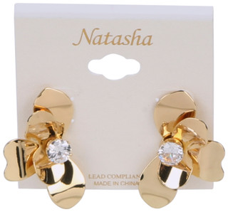 Thumbnail 1: Natasha Women's Half Flower Earrings w/ CZ  