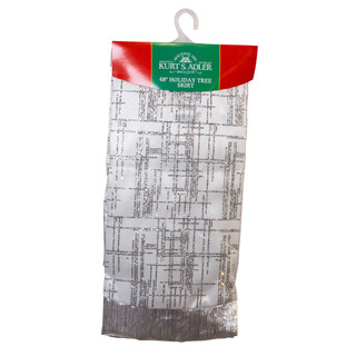 Thumbnail 2: Kurt Adler White Glitter Sheer Organza Silver Crinkle Border Tree Skirt 