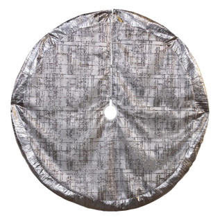 Thumbnail 1: Kurt Adler White Glitter Sheer Organza Silver Crinkle Border Tree Skirt 
