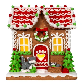 Thumbnail 1: Kurt Adler  8 in. Battery Operated LED Gingerbread House With Cat 