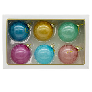 Thumbnail 1: Kurt Adler 6 Pc. Glass Multicolor Marbled Ball OrnamentmSet 