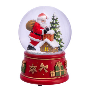 Thumbnail 2: Kurt Adler  100MM Wind-Up Musical Santa With Chimney & Tree Water Globe 