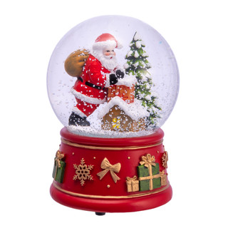Thumbnail 1: Kurt Adler  100MM Wind-Up Musical Santa With Chimney & Tree Water Globe 
