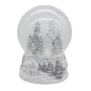 Thumbnail 1: Kurt Adler Wind-Up Musical Silver & White Winter Scene Water Globe 