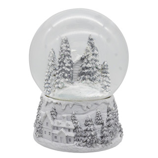 Thumbnail 6: Kurt Adler Wind-Up Musical Silver & White Winter Scene Water Globe 