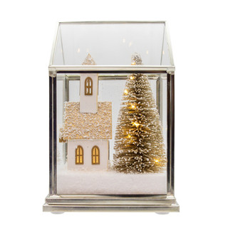 Thumbnail 3: Kurt Adler  LED Lighted Glass Lampshade House With Small Church & Tree 