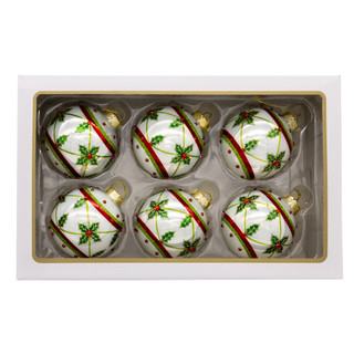 Thumbnail 1: Kurt Adler 6 Pc. Glass White, Red & Green Holly Berry Ball Ornament Box 
