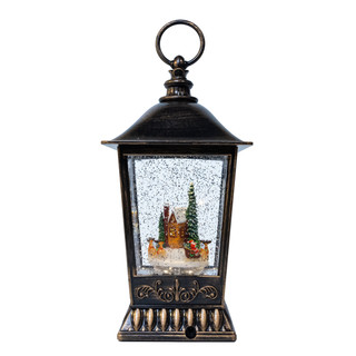 Thumbnail 7: Kurt Adler Battery Operated LED Santa In Town Swirling Glitter Lantern 