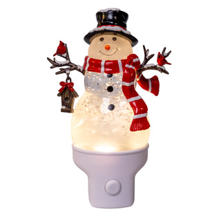 Thumbnail 1: Kurt Adler Snowman Red Scarf & Cardinal Glitter LED Night Light 