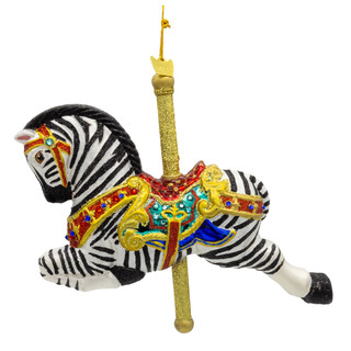 Thumbnail 1: Kurt Adler  Bellissimo Glass Zebra Carousel Ornament 