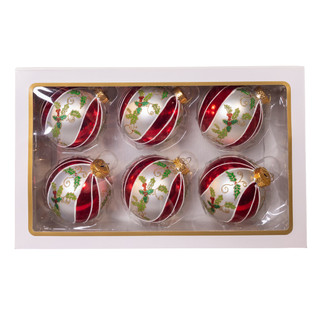 Thumbnail 1: Kurt Adler 6 Pc. Glass Red, White & Green Holly Berry Ball Ornament Box 