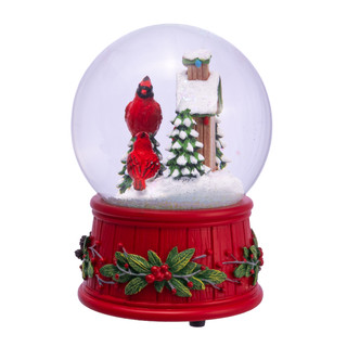 Thumbnail 2: Kurt Adler  100MM Wind-Up Musical Cardinals With Tree Water Globe 
