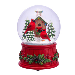 Thumbnail 4: Kurt Adler  100MM Wind-Up Musical Cardinals With Tree Water Globe 