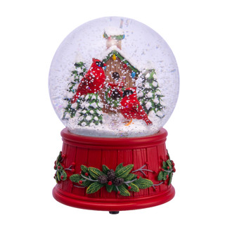 Thumbnail 1: Kurt Adler  100MM Wind-Up Musical Cardinals With Tree Water Globe 